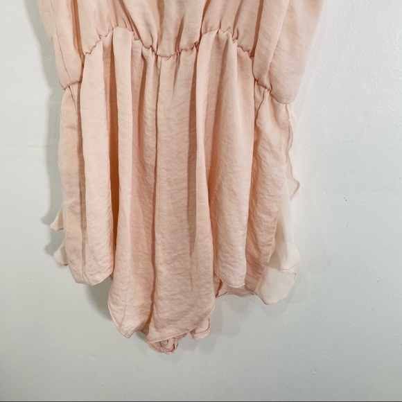 Satin pink ruffle teddy romper - Picture 7 of 8